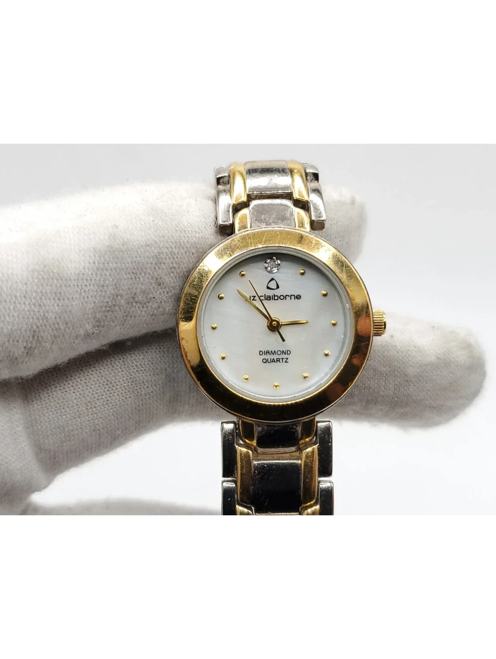Liz Claiborne Diamond Quartz Womens Watch New Battery Two-Tone MOP Dial 25mm